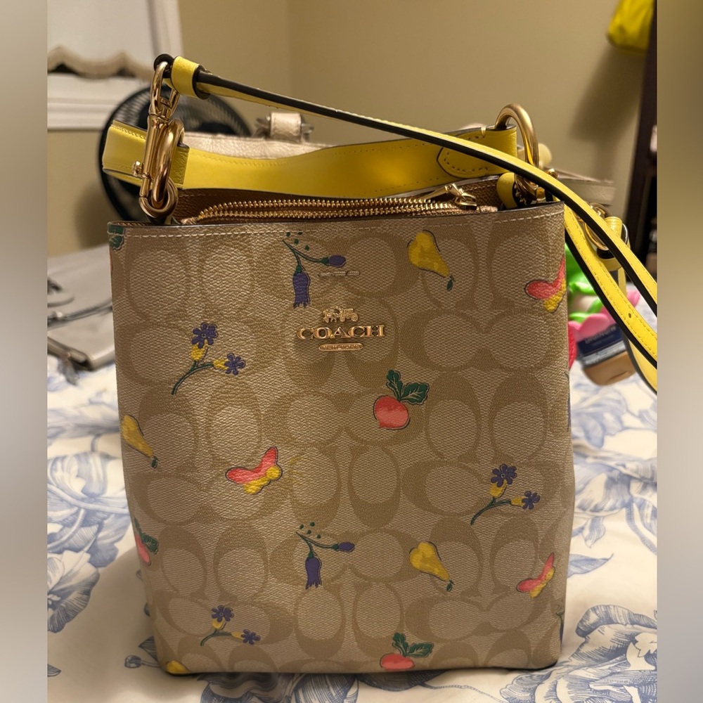 Coach Tan Crossbody Bag with Floral Design